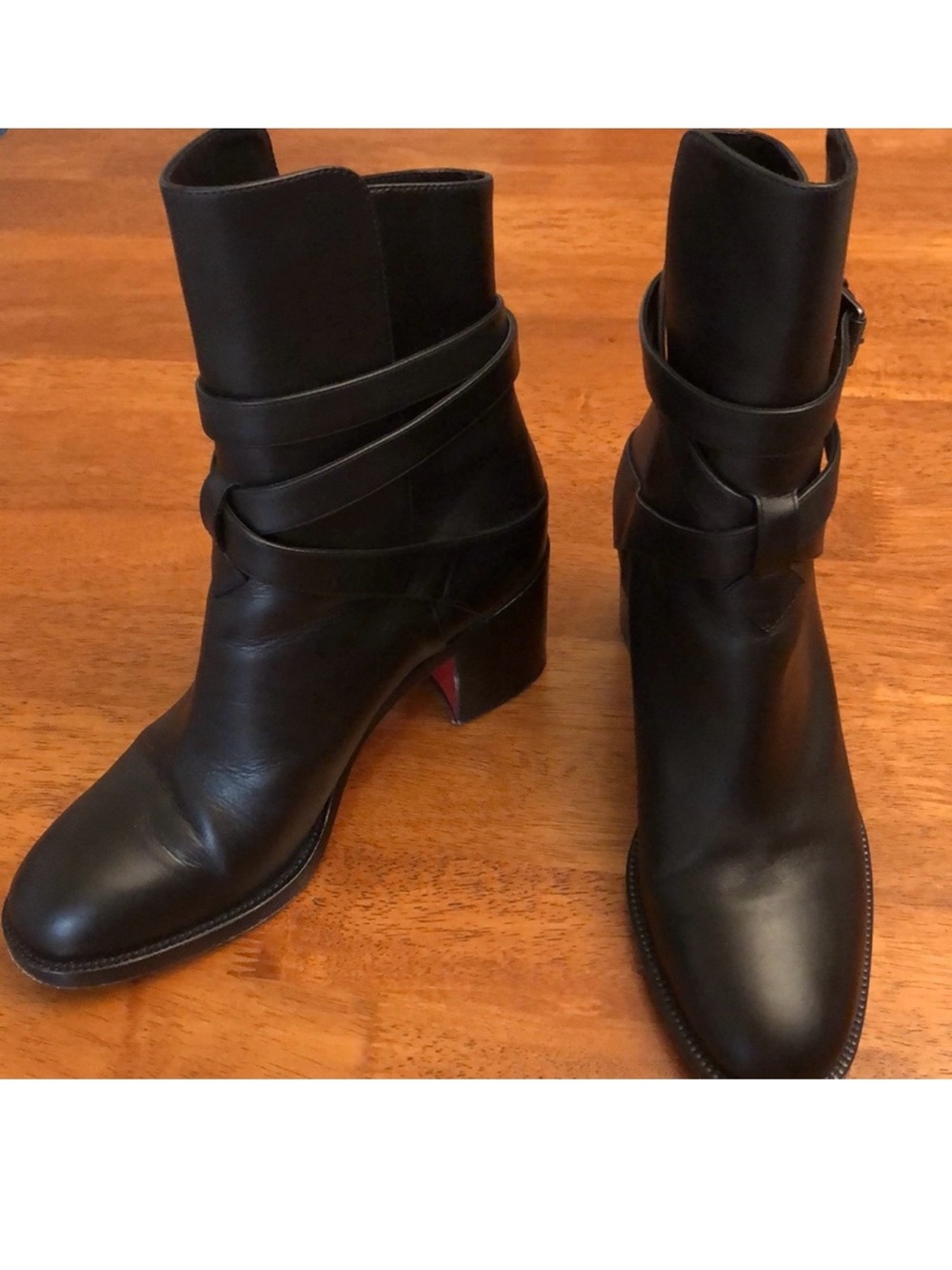 Christian Louboutin Black Leather Strapped Ankle Booties